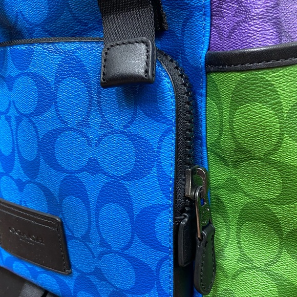 Coach Color Block Track Backpack Signature Leather Bright Blue Men’s - Picture 10 of 11